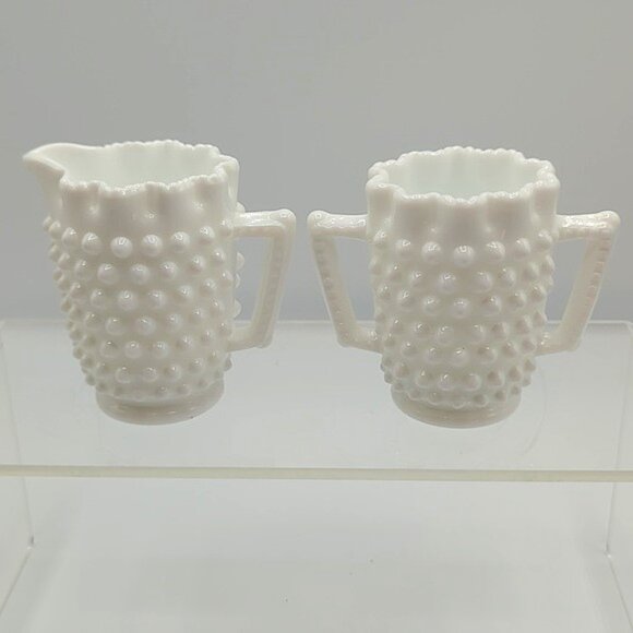 Fenton Hobnail Milk Glass Creamer & Sugar Set Vintage - Picture 1 of 6